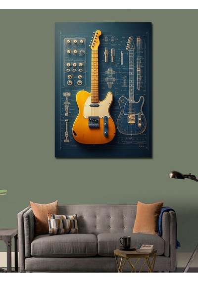 Kanvas Tablo Gitar Tasarımı Ve Teknik Çizim 70cmx100cm