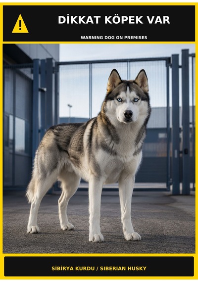 Dikkat Köpek Var Sibirya Kurdu Görselli Pvc Uyarı Levhası 35x50cm