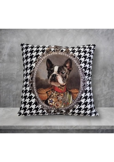 Kral Boston Terrier Köpek Kaz Ayağı Desen Kırlent Kılıfı Renkli