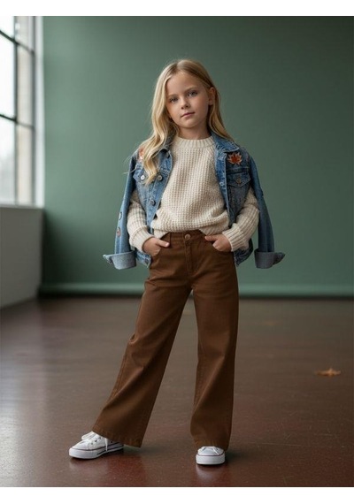Zekids Kız Çocuk Pamuklu Yumuşak Dokulu Geniş Paçalı Kahverengi Kot Pantolon-16481 Kahverengi Zekids Kız Çocuk Pamuklu Yumuşak Dokulu Geniş Paçalı Kahverengi Kot Pantolon-16481 Kahverengi