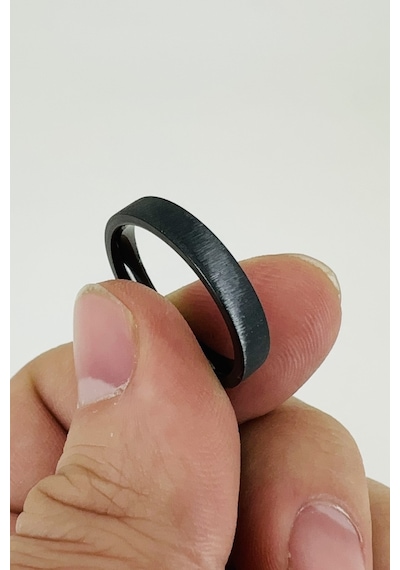 4mm Mat Fırçalanmış Düz Kadın Erkek Çelik Yüzük Alyans Cl45 Siyah