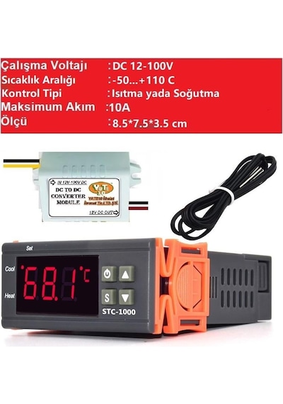 Stc-1000 Dc12-100v 10a Güneş Paneli Termostatı