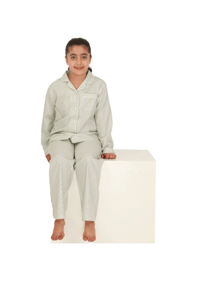 The Don Açık Yeşil Çizgili Desenli Kız Çocuk Pijama Takımı (9-14