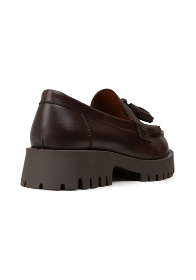 Deery Kadın Hakiki Deri Kahverengi Püsküllü Loafer - 02033zkhvc03