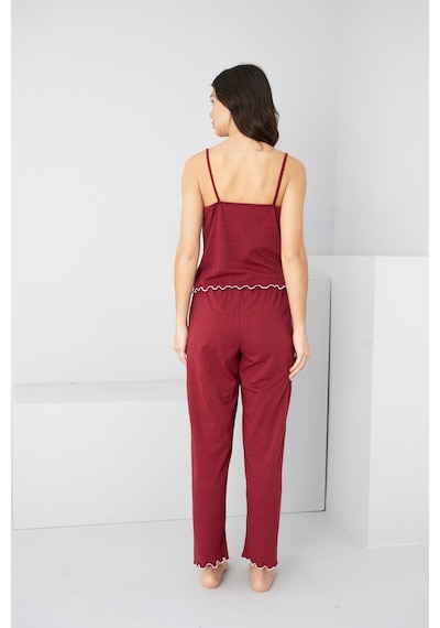 Siyah İnci İp Askılı Örme Pijama Takım 7883 Bordo