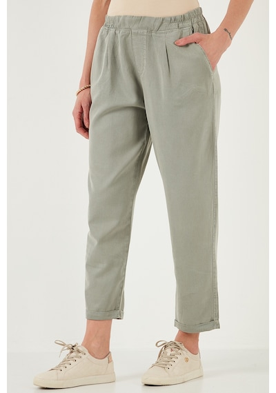 Lela Slim Fit Normal Bel Boru Paça Bayan Pantolon 668Yp5372 Açık Haki