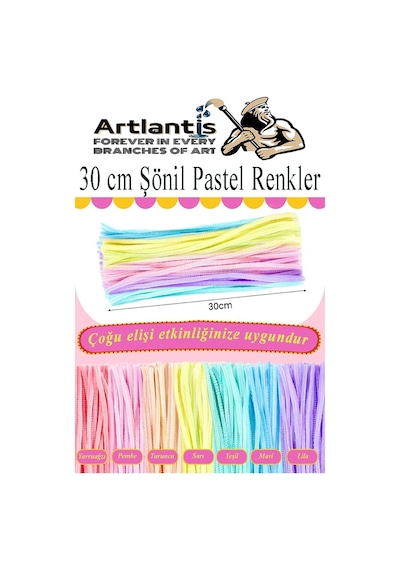 Şönil Pastel Renkler 30 Cm 100 Lü 1 Paket Pastel Renkli Tüylü Tel Peluş Tel 30 Cm Elişi Okul Projeleri Süsleme
