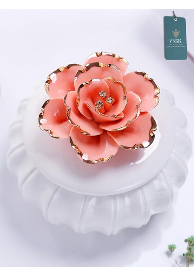 Flowers Kapaklı Çiçekli Dekoratif Seramik Saklama Kutusu / Takı Kutusu Yavru Ağzı