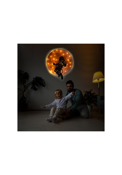 Kişiselleştirilebilir Led Işıklı Epoksi Cam Katmanlı Tablo Astronot Dolunay Sarı - 738250971 Sarı