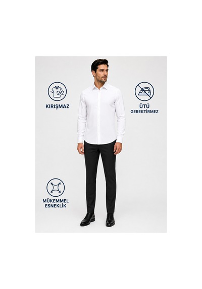 Suit Aydın Uzun Kol Slim Fit Non Iron Ütü Gerektirmeyen Pamuklu Klasik Gömlek Beyaz