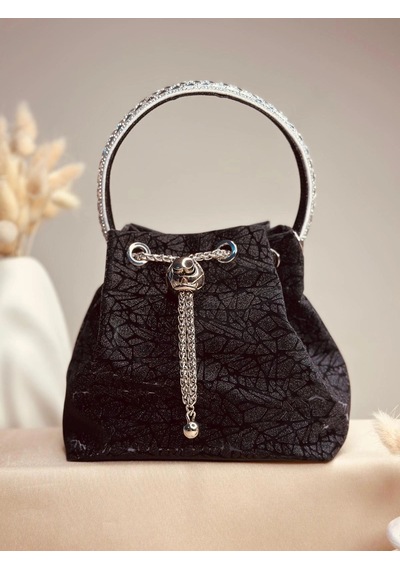 Elora Atelier Taş Detaylı Büzgülü Siyah Çanta Çok Renkli