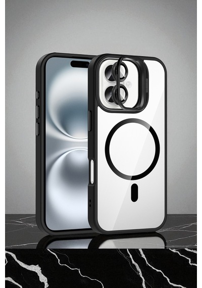 Apple İphone 16 Kılıf Standlı Ve Kamera Lens li M-safe Şarj Özellikli Sararmaz Kılıf