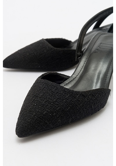 Luvishoes Over Siyah Tüvit Sivri Burun Kısa Topuklu Kadın Ayakkabı Siyah