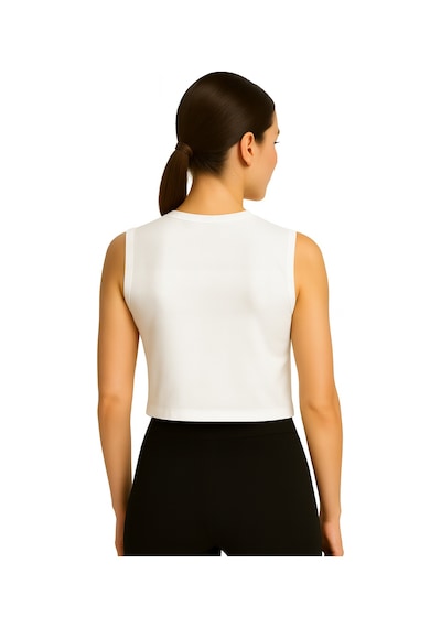 İngegno Body Bisiklet Yaka Sıfır Kol Crop %95 Viskon Ring Örme Kumaş Body Beyaz