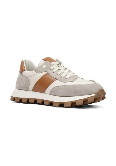 Erkek Bej Bağcıklı Kalın Tabanlı Süet Deri Sneaker