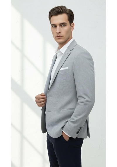 Plus Scorpion Erkek Esnek Kumaş Slim Fit Blazer Ceket Günlük & Ofis Şıklığı Açık Gri