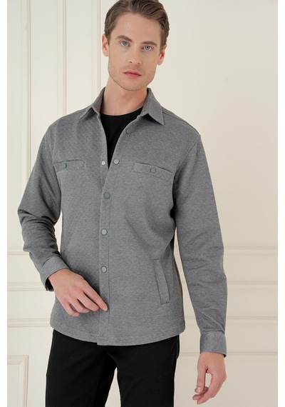 Efor G 1581 Slim Fit Gri Klasik Gömlek Gri