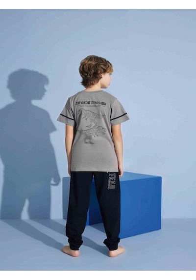 Kıpırık Baby Erkek Çocuk Dinazor Desenli Pijama Takımı-1255 Gri