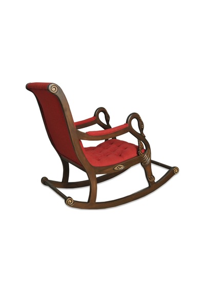 Asedia Vintage Kuğu Ceviz Kırmzı El Oyması Ahşap Sallanan Sandalye Dinlenme Koltuğu