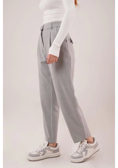 Defymoda Kapama Cep Detaylı Gri Pantolon Gri