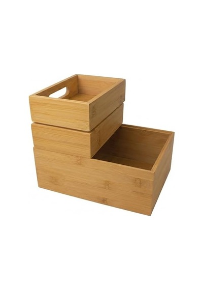 3'lü Modüler Bambu Organizer Set - Üst Üste Geçebilen Çok Amaçlı Çekmece İçi Ve Masaüstü Düzenleyici Kutu - Banyo, Mutfak Ve Ofis İçin Ahşap Saklama Seti Açık Gri