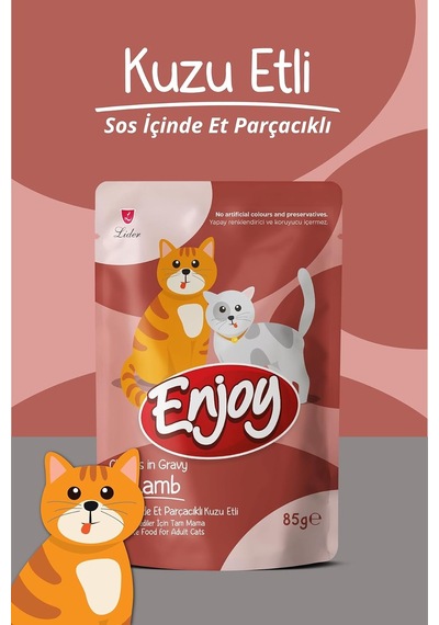 Enjoy Kuzu Etli Kedi Konserve Maması, 85g X 22 Adet
