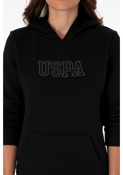 U.S. Polo Assn. Kadın Siyah Şardonlu Kapüşonlu Basic Sweatshirt 50313566-VR046