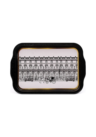 City Desenli Kulplu Metal Tepsi, 21 X 31 Cm