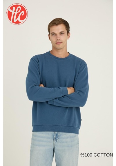 Kly Unisex Relax Fit Rahat Kesim %100 Pamuklu Yumuşak Dokulu Şardonsuz Bisiklet Yaka Sweatshirt İndigo Kly Unisex Relax Fit Rahat Kesim %100 Pamuklu Yumuşak Dokulu Şardonsuz Bisiklet Yaka Sweatshirt İndigo