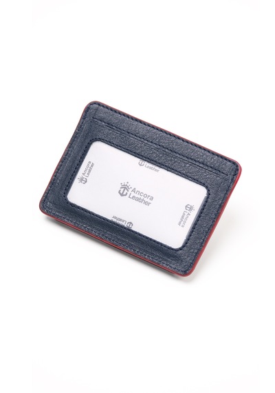 Ancora Leather Hakiki Deri-minimal Tasarım Kartlık-26205-kişiye Özel İsim Baskılı Lacivert - Kırmızı