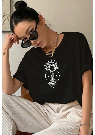 Startmore Kadın Kelebek Baskılı T-shirt Siyahtutulma