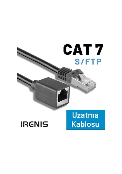 IRENIS CAT7 S/FTP Uzatma Kablosu, 10 Metre Siyah