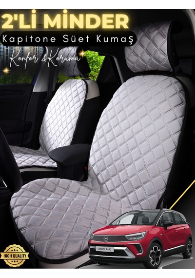 Opel Crossland Uyumlu 2'li Süet Oto Koltuk Minderi Terletmez Universal Tam Koruma A3 Gri