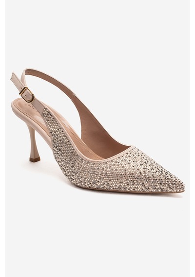 Luvishoes Johanna Ten Altın Taşlı Kadın Topuklu Ayakkabı Ten