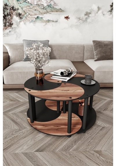 Yin Yang Unıty Serenıty Orta Sehpa 4 Lü Siyah Ceviz 70 Cm