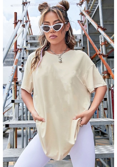 Unisex Butterfly Baskılı T-shirt Bej