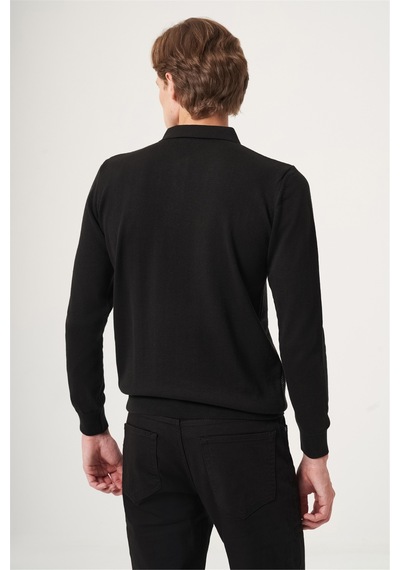 İmza Siyah Polo Yaka Uzun Kol Örme Comfort Fit Pamuklu Triko Kazak 1012265156 Siyah - Füme İmza Siyah Polo Yaka Uzun Kol Örme Comfort Fit Pamuklu Triko Kazak 1012265156 Siyah - Füme