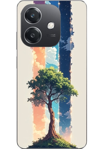Oppo A3 Uyumlu Yalnız Ağaç Dört Mevsim Baskılı Silikon Kılıf Renkli