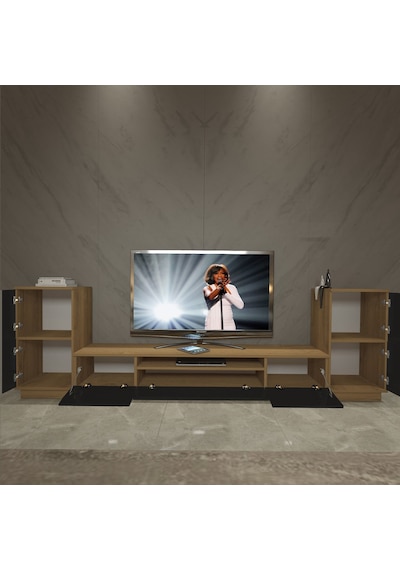 Decoraktiv Trio On2 Mdf Tv Ünitesi Tv Sehpası - Pera Siyah Meşe - Siyah
