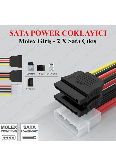İkili Sata Power Çoklayıcı Bakır Kablo
