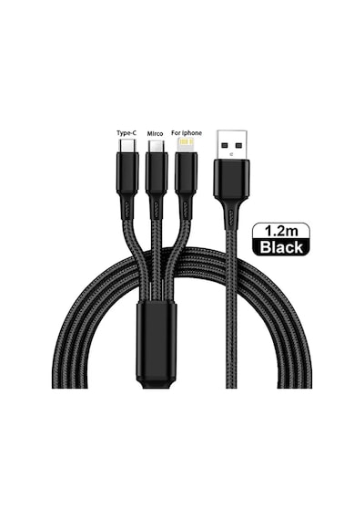 Nnbılı 3 İn 1 Şarj Kablosu Çoklu Usb Bağlantı Noktası Çoklu Usb Şarj Kablosu Black