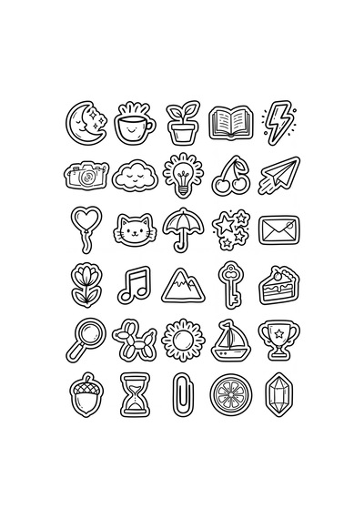 30 Adet Siyah Beyaz Minimalist Doodle Sticker Seti - Laptop Defter Ajanda İçin