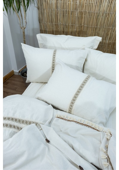 Dnc Home Tekstil Ham Kahve Dantelli Otantik Çift Kişilik Nevresim Takımı Tarçın