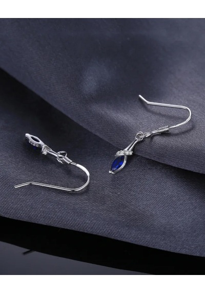 Brezza Lusso Jewelry Safir Taşlı Gözyaşı Damlası Çengel Sallantılı Kadın Gümüş Küpe
