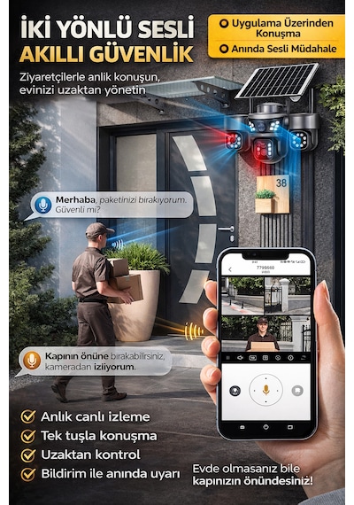 Onqam 20mp On-sg4346m 4lens 3 Ptz Kameralı 4g V380 Pro Soalr Akıllı Güvenlik Kamerası