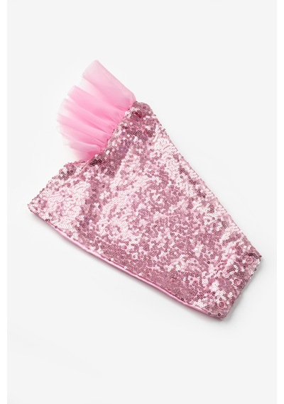 Le Mabelle Pembe Pullu Tek Omuzlu Kolu Tül Detaylı Kız Çocuk Crop Bluz - Bianca Pembe