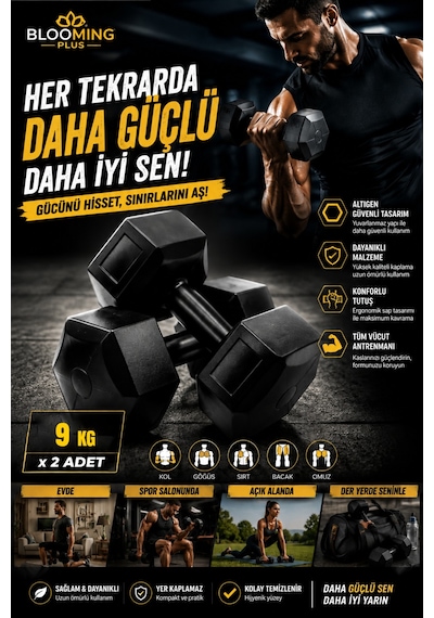 9 Kg Dambıl Seti X 2 Adet Toplam 18 Kg
