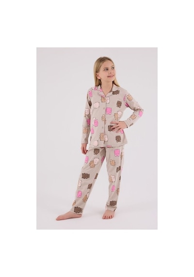 Rolypoly Kız Çocuk Krem Gömlek Pijama Takımı Bej/4-5yas