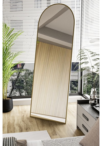 Evdemo Pamir Gold Metal Çerçeveli Ayaklı Oval Boy Aynası 180x60 Cm Gold