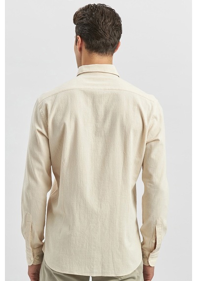 İmza Bej Uzun Kollu Gofreli Biyeli %100 Pamuk Casual Slim Fit Dar Kesim Gömlek 1004240247 Bej